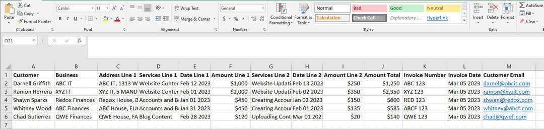 Excel-tietokanta yhdistämistä varten Excelistä Wordiin