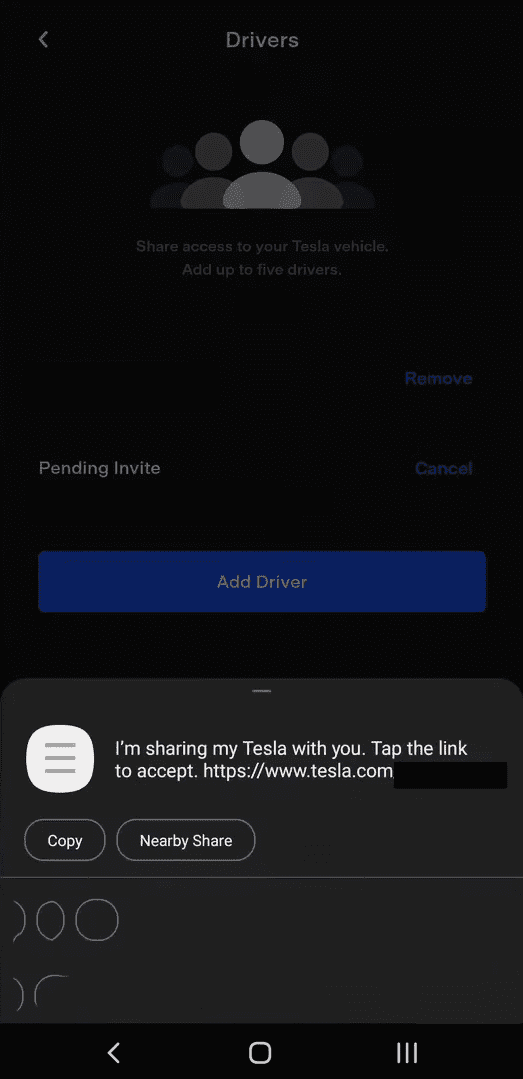Cómo agregar un conductor a la aplicación Tesla Enviar enlace de invitación por mensaje de texto
