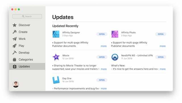 Uppdateringssida i Mac App Store
