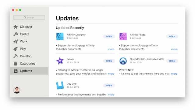 หน้าอัปเดตใน Mac App Store