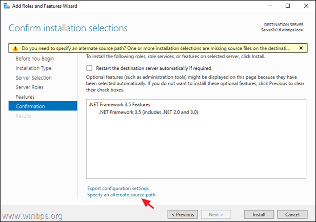 Встановіть NET Framework 3.5 на Server 2016