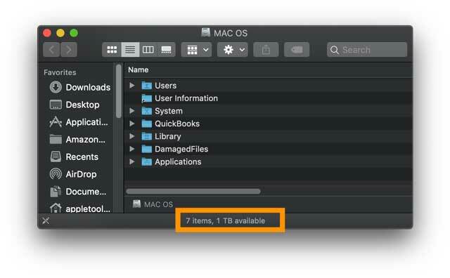 मैक की हार्ड ड्राइव पर उपलब्ध मैक फाइंडर ऐप स्पेस