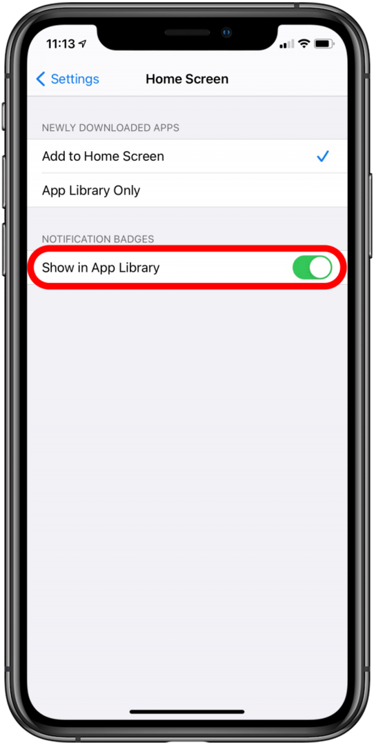 สลับ แสดงใน App Library ปิด