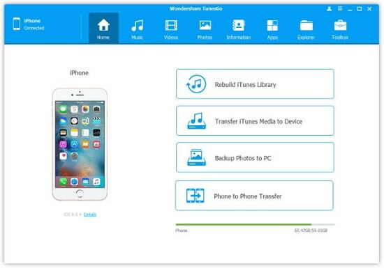TunesGo Wondershare फ़ाइलें iPhone iPad iPod में स्थानांतरित करें