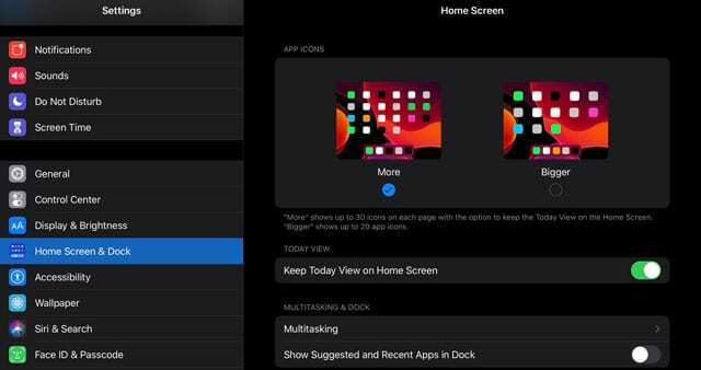 Impostazioni della schermata Home e del Dock su iPadOS