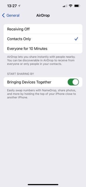 Desligue o AirDrop na captura de tela do iPhone