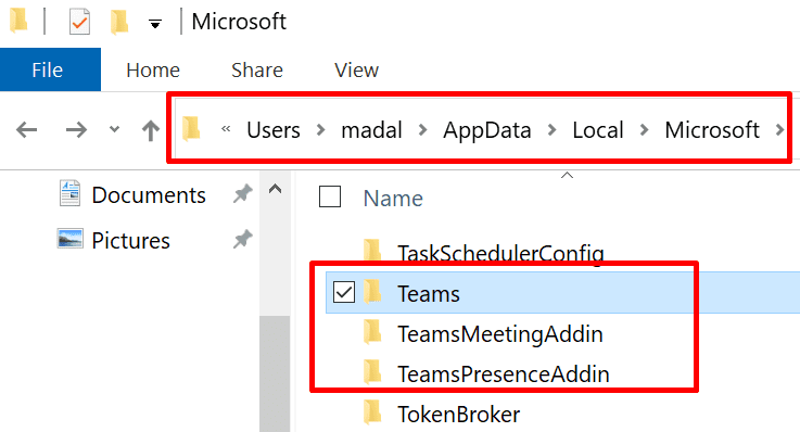 datos de la aplicación local de microsoft teams