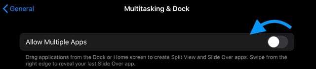 slå slid over og split view-funktioner fra på iPad