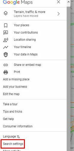 Настройки поиска Google Карты
