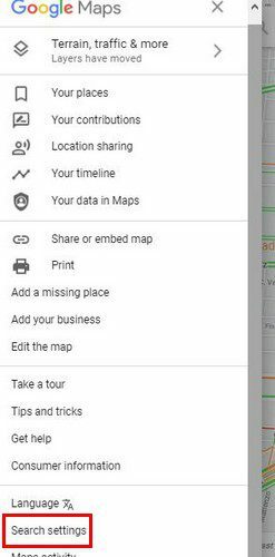 Postavke pretraživanja Google karte
