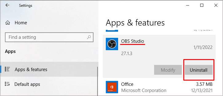 OBS Studio-Deinstallation