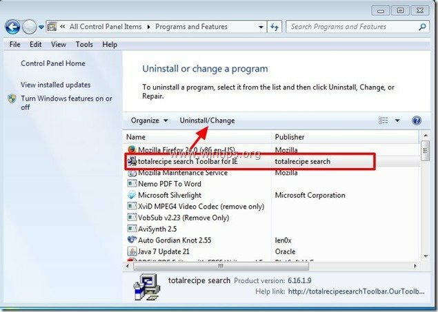 uninstall-totalrecipe-search-rīkjosla