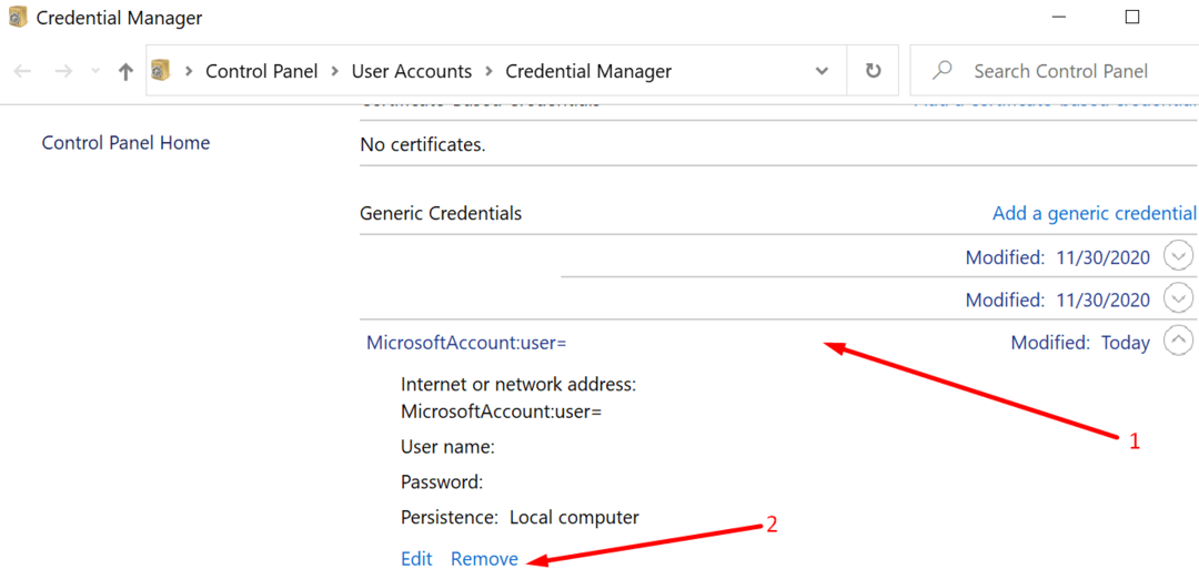 supprimer le gestionnaire d'informations d'identification de compte Microsoft