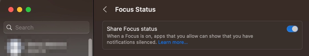 Zapněte režim Focus Status Mode Sharing Screenshot Mac