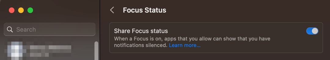 Schakel Focus Status Mode Sharing Mac Screenshot in