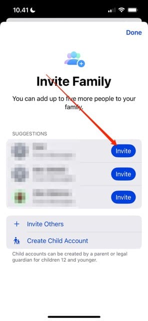 家族を iOS スクリーンタイムに招待する方法