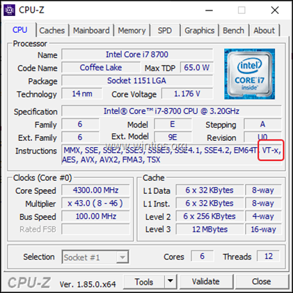 دعم CPU Z VT-x