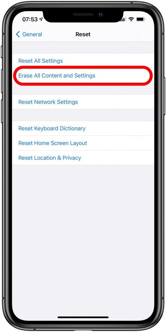 Торкніться Стерти весь вміст і налаштування.