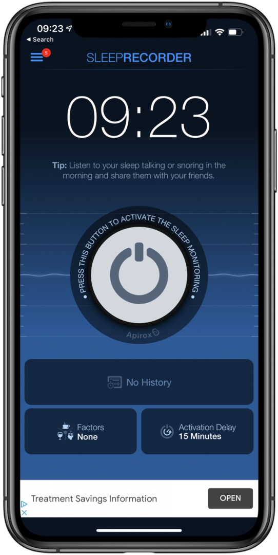 Aplikace Prime Sleep Recorder pro sledování spánku.