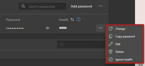 Opzioni di modifica della password Edge