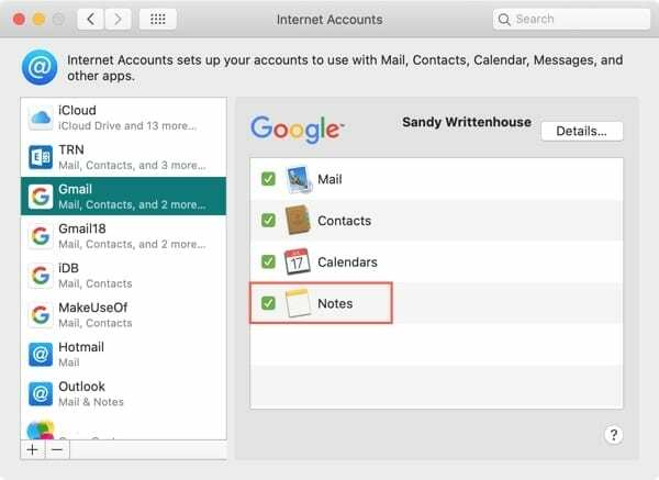 Internetové účty Přidejte Notes-Mac