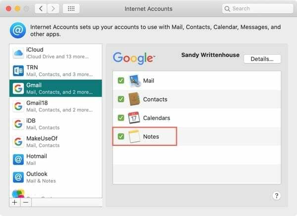 Contas da Internet Adicionar Notas - Mac