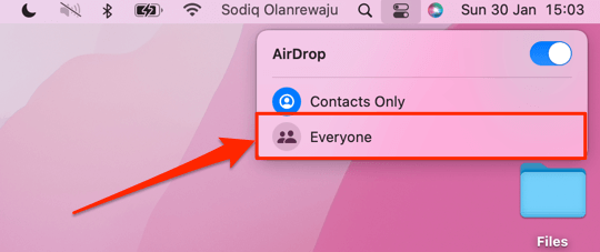 Airdrop'taki Herkes'i seçin