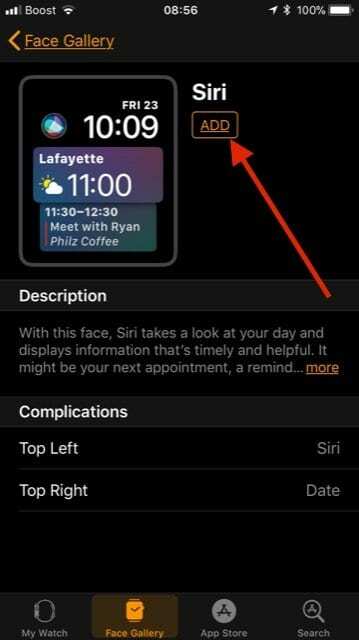 إضافة وجه Siri إلى Apple Watch