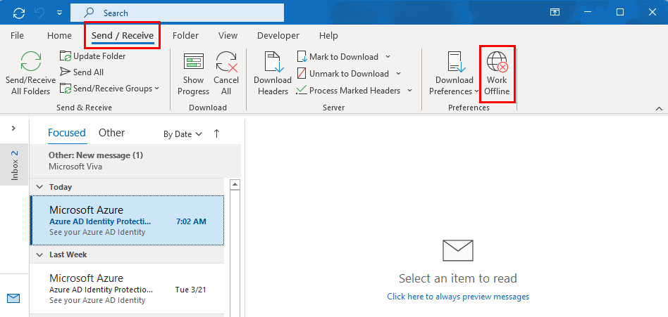 Как да разрешите Outlook Disconnected от сървъра, като деактивирате функцията Работа офлайн