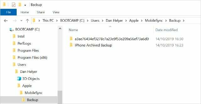מיקום הגיבוי של Windows iPhone בסייר הקבצים2