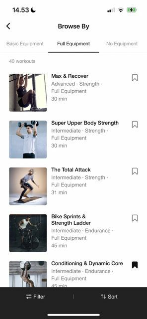 Screenshot, der Workouts im Nike Training Club zeigt