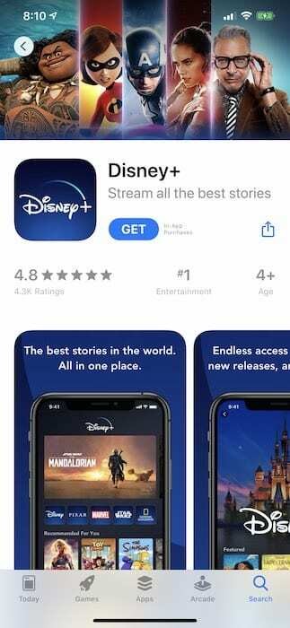 Disney+ app in app store