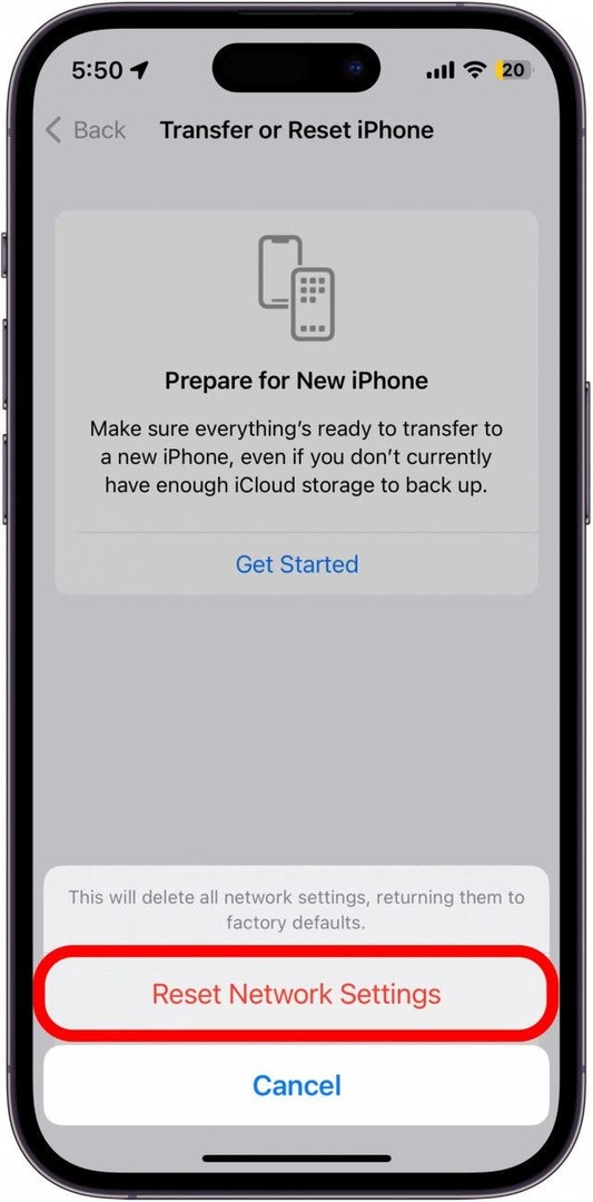 Vēlreiz pieskarieties Reset Network Settings, lai apstiprinātu.
