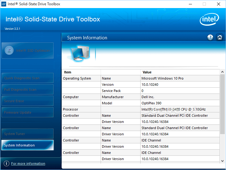 Unità a stato solido Intel Toolbox