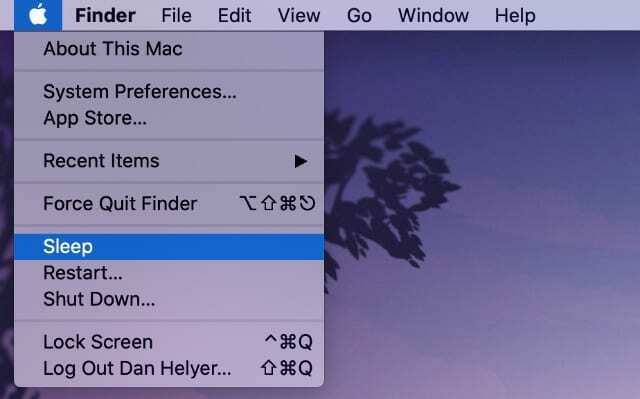 Επιλογή ύπνου από το μενού Apple σε Mac