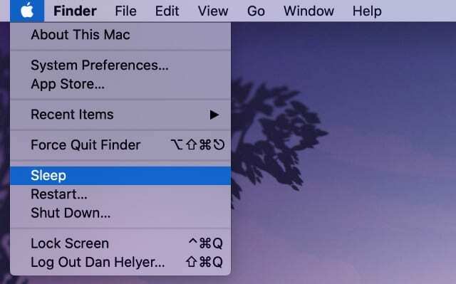 Option de veille du menu Apple sur un Mac