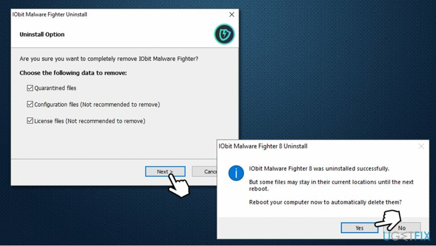 Reinicie la PC para finalizar la desinstalación de IObit Malware Fighter
