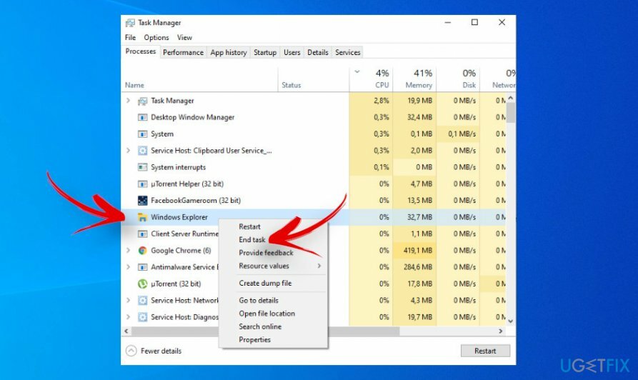 Indítsa újra a File Explorer folyamatát