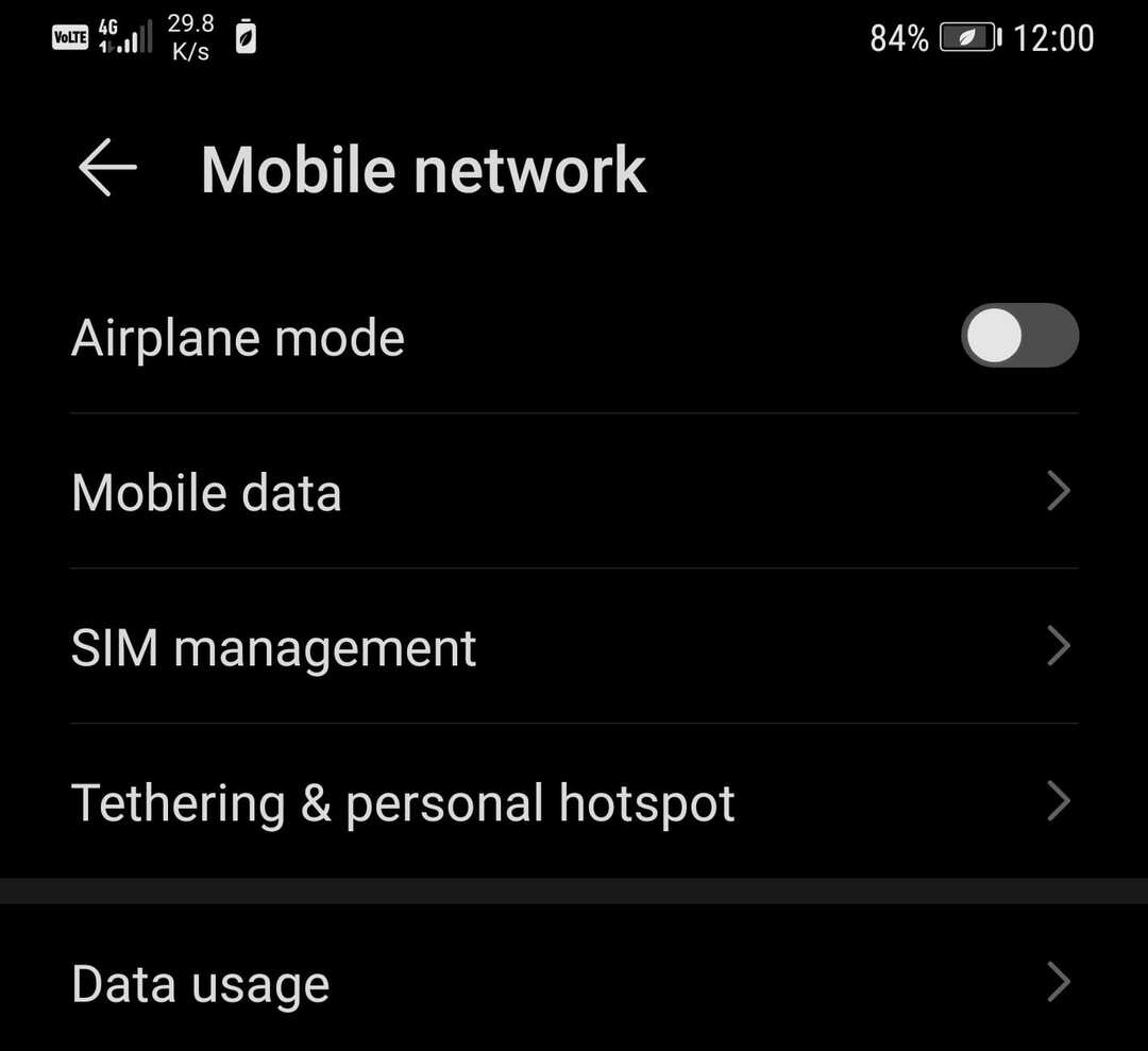 configuración de red móvil android