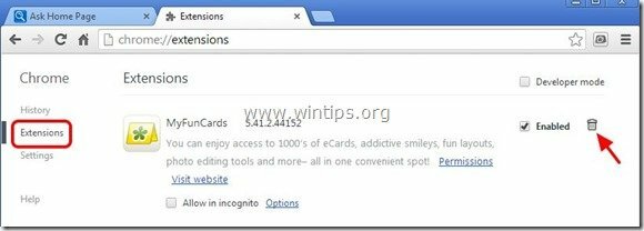 remove-myfuncards-แถบเครื่องมือ-chrome