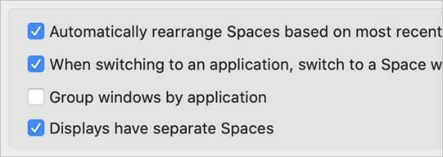 Displats har separate Spaces Mission Control System-præferencer