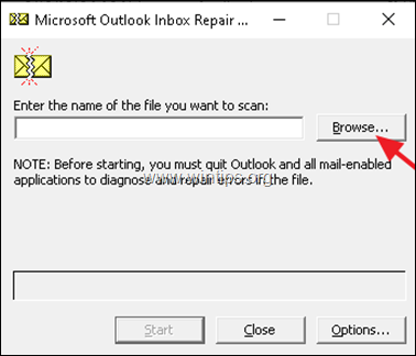 scanpst.exe taisymo Outlook PST failas
