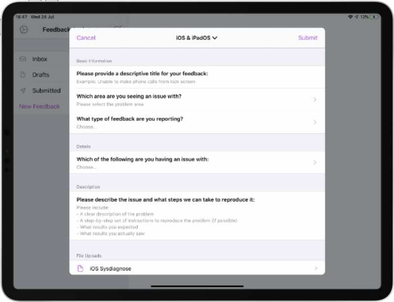 Aplikacija za povratne informacije na iPadu