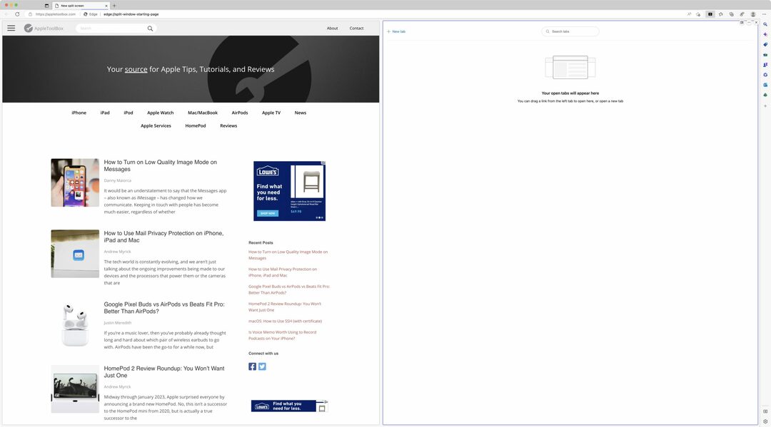 Sådan aktiverer og bruger du Split Screen i Microsoft Edge på macOS - 4