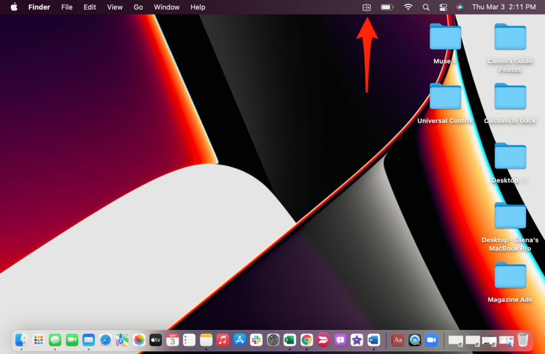 Macでは、メニューバーの表示アイコンをタップします。