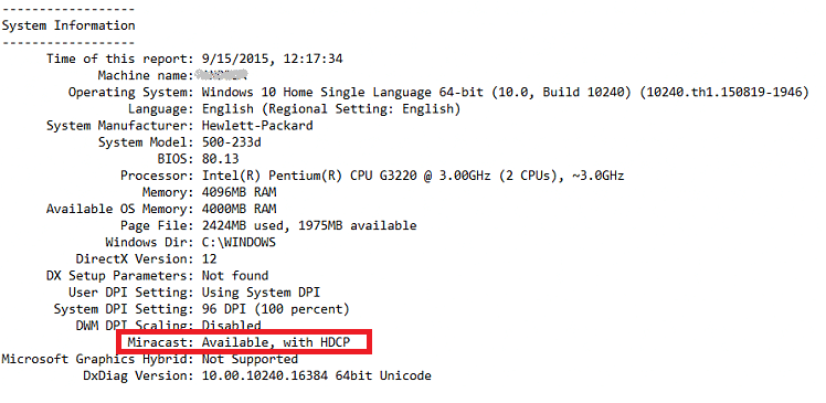 Miracast情報を確認する