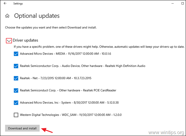 instalar actualizaciones opcionales de windows 10