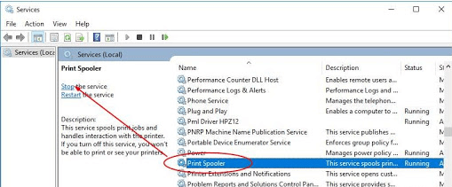 зупиніть параметр Service для Print Spoole