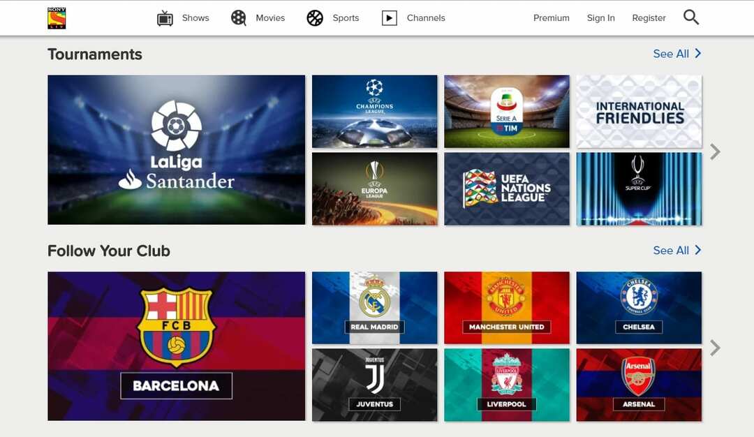 SonyLIV - Site de streaming de esportes