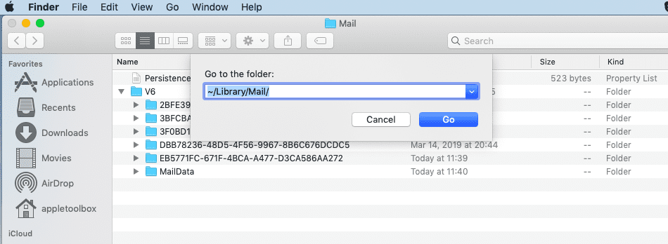 macOS Mojave의 메일 봉투 파일